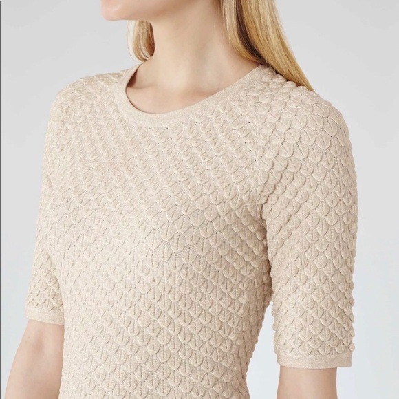 REISS India Shimmer Gold Dress S 4 NEW Lurex Ivory Textured Stretch Bodycon - Picture 2 of 6